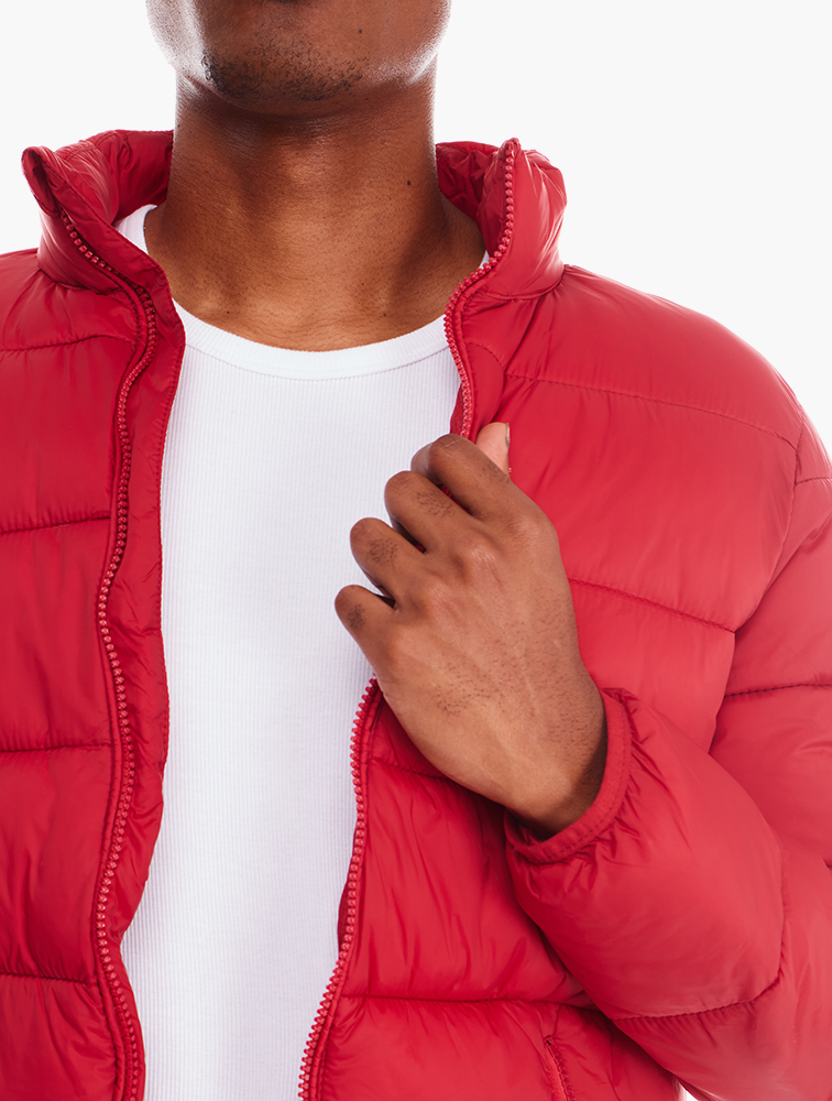 MyRunway | Shop Forever 21 Red Nylon Zip Up Puffer Jacket for Men